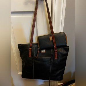 Dooney & Bourke Lexington Black Pebbled Leather Double Handle Tote Bag & wallet